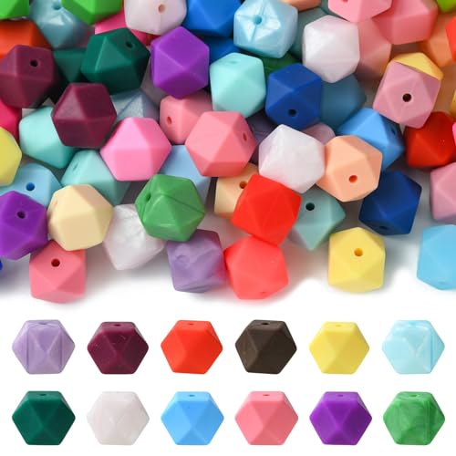 DanLingJewelry 100 Stück zufällige Farbe, 14 mm, sechseckige Silikonperlen, große Gummi-Sechseck-Perlen für DIY-Halsketten, Armbänder DanLingJewelry 100 Stück zufällige Farbe, 14 mm, sechseckige Silikonperlen, große Gummi-Sechseck-Perlen für DIY-Halsketten, Armbänder von DanLingJewelry