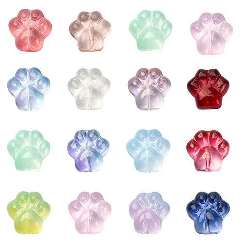 DanLingJewelry 100 Stück zufällige Farbe transparente Lampwork Perlen Katze Hund Pfoten Print Perlen Niedliche Welpen Pfoten Print Perlen für Schmuckherstellung DIY von DanLingJewelry