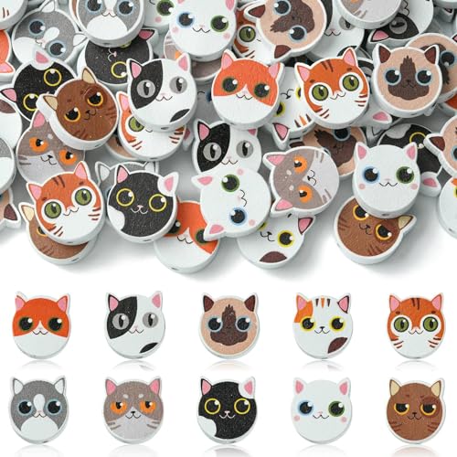 DanLingJewelry 100 Stück zufällige Holzperlen mit Katzengesicht, niedliche Tierkopfperlen, Holzperlen für Schmuckherstellung, Bastelarbeiten DanLingJewelry 100 Stück zufällige Holzperlen mit Katzengesicht, niedliche Tierkopfperlen, Holzperlen für Schmuckherstellung, Bastelarbeiten von DanLingJewelry