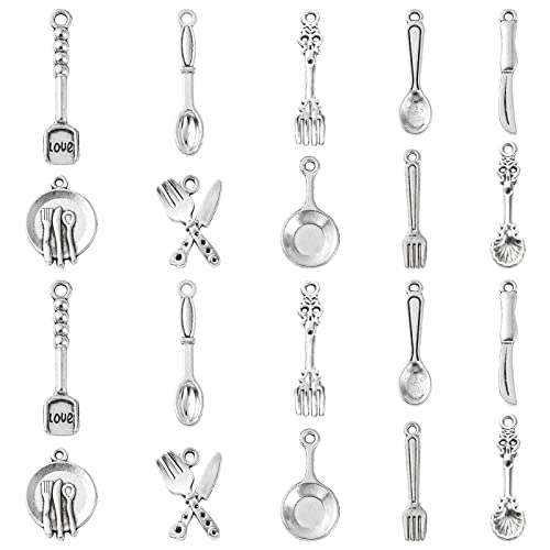 DanLingJewelry 100 Stück zufällige Küchen-Geschirr-Anhänger, Backen, Kochenmesser, Gabel, Löffel, Teller, Pfanne, Geschirr, Charms für die Schmuckherstellung DanLingJewelry 100 Stück zufällige Küchen-Geschirr-Anhänger, Backen, Kochenmesser, Gabel, Löffel, Teller, Pfanne, Geschirr, Charms für die Schmuckherstellung von DanLingJewelry