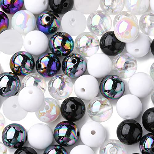 DanLingJewelry 100Pcs 15mm AB Farbe Runde Perlen Weiß & Schwarz Acryl Perlen Runde Bubblegum Perlen Bubble Beads für Schmuck Armband Herstellung von DanLingJewelry