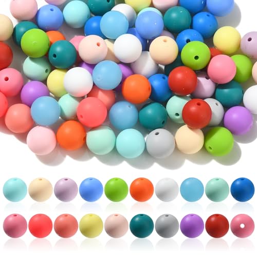 DanLingJewelry 100Pcs Random 15mm Round Silicone Beads Candy Color Rubber Round Loose Beads Silicone Beads for Jewellery Keychain Making von DanLingJewelry