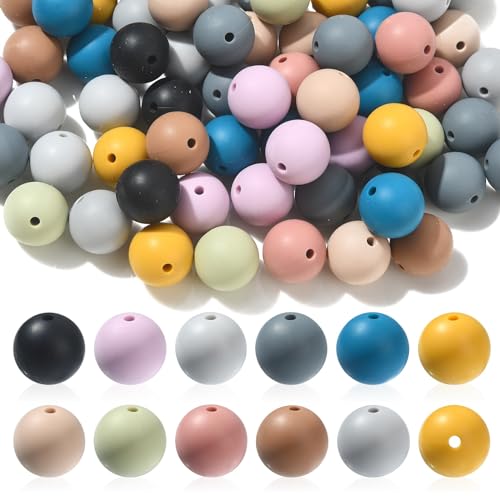 DanLingJewelry 100Pcs Random 15mm Round Silicone Beads Colorful Rubber Round Loose Beads Silicone Beads for Jewellery DIY Making von DanLingJewelry