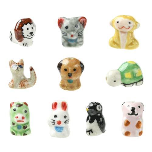 DanLingJewelry 11 handgefertigte bedruckte Porzellan-Tierperlen, schöne Katze, Hund, Schildkröte, Pinguin, Löwe, Tierperlen für DIY-Schmuckherstellung, Armbänder, Halsketten von DanLingJewelry