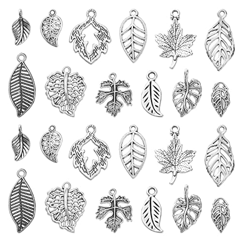 DanLingJewelry 120 Stück 12 Stile Antik Silber Blatt Charms Herbst Baum Blatt Charms für Schmuckherstellung Ohrringe Halskette von DanLingJewelry