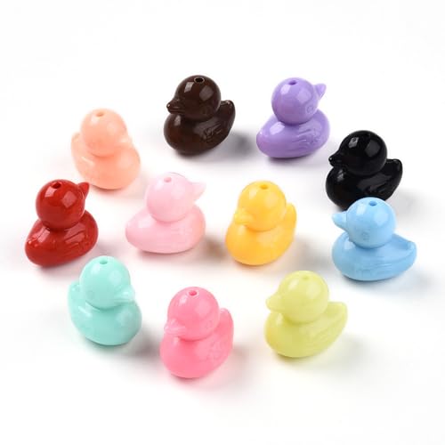 DanLingJewelry 130 Stück zufällige kleine Enten-Acryl-Bastelperlen, Abstandhalter, niedliche Bauernhoftier-Perlen für DIY-Armbänder, Halsketten, Schlüsselanhänger, Schmuckherstellung von DanLingJewelry