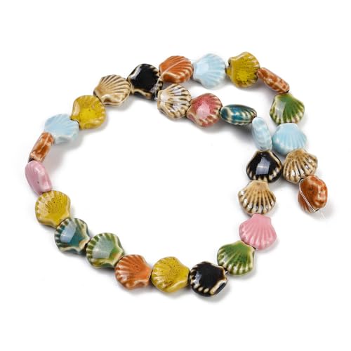 DanLingJewelry 140 Stück bunte Porzellanperlen in Muschelform, handgefertigt, Abstandshalter, Ozean-Tier-Keramikperlen für DIY-Halsketten, Armbänder von DanLingJewelry