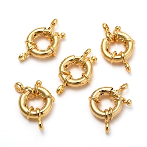 DanLingJewelry 15 Stück goldfarbene Messing-Federverschlussringe mit runden geschlossenen Binderingen für Armbänder, Halsketten, Schmuckherstellung von DanLingJewelry