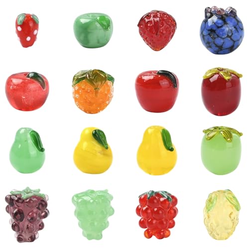 DanLingJewelry 16 Stück gemischte Früchte, Lampwork-Perlen, handgefertigt, 3D-Glas, Apfel, Erdbeere, Traube, Birne, Abstandshalter für Armband, Halskette, Schmuckherstellung von DanLingJewelry
