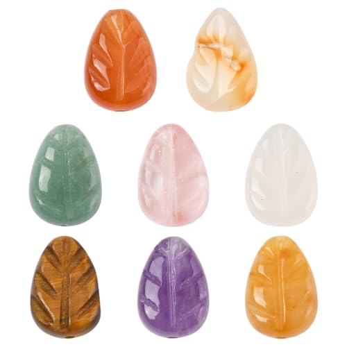 DanLingJewelry 16 Stück geschnitzte Naturstein-Blattperlen, bunte Edelstein-Achat-Blatt-förmige Perlen für Schmuckherstellung, Zubehör von DanLingJewelry