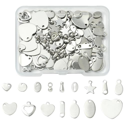 DanLingJewelry 160 Stück Edelstahl-Endverlängerung, Anhänger, gemischte Herzen, Stern, oval, Stempel-Charms für Schmuckherstellung DanLingJewelry 160 Stück Edelstahl-Endverlängerung, Anhänger, gemischte Herzen, Stern, oval, Stempel-Charms für Schmuckherstellung von DanLingJewelry