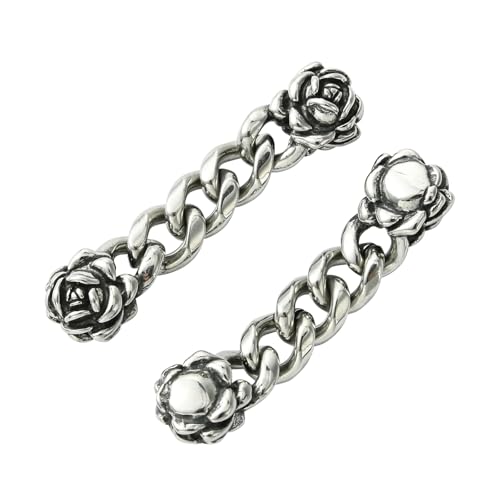 DanLingJewelry 2 Stück 5 cm Edelstahl-Armband-Kettenverlängerung, antikes Silber, Rosen-Perlen mit Gliederketten, Schmuckverlängerungsketten für Schmuckherstellung von DanLingJewelry