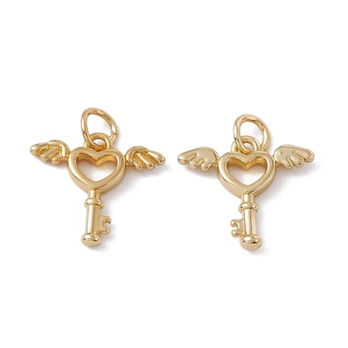 DanLingJewelry 20 Stück Messinganhänger in Herzform mit Flügeln, Messinganhänger mit Biegering, winzige goldene Charms für Bastelarbeiten, Schmuckherstellung von DanLingJewelry