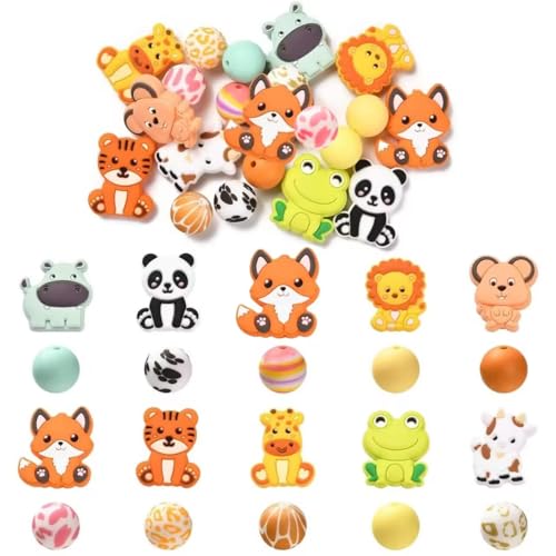 DanLingJewelry 20 Stück Mixed Styles Zoo Tier Silikon Perlen Frosch Tiger Tier Print Muster Weiche lose Perlen für Schmuckherstellung DanLingJewelry 20 Stück Mixed Styles Zoo Tier Silikon Perlen Frosch Tiger Tier Print Muster Weiche lose Perlen für Schmuckherstellung von DanLingJewelry