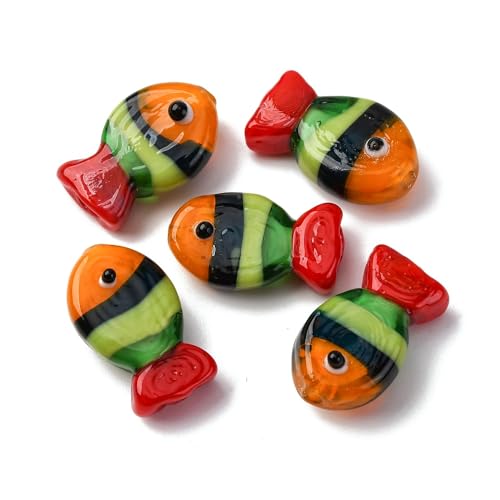 DanLingJewelry 20 Stück bunte handgefertigte Fisch-Lampwork-Perlen aus Glas, niedliche Ozean-Tiere, Abstandshalter für Armbänder, Halsketten, Basteln von DanLingJewelry