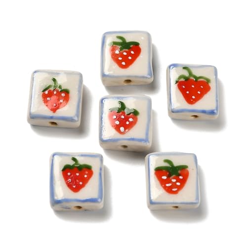 DanLingJewelry 20 Stück handgefertigte Erdbeer-bedruckte quadratische Porzellanperlen Obst-Keramikperlen für DIY-Schmuckherstellung, Armbänder, Halsketten DanLingJewelry 20 Stück handgefertigte Erdbeer-bedruckte quadratische Porzellanperlen Obst-Keramikperlen für DIY-Schmuckherstellung, Armbänder, Halsketten von DanLingJewelry