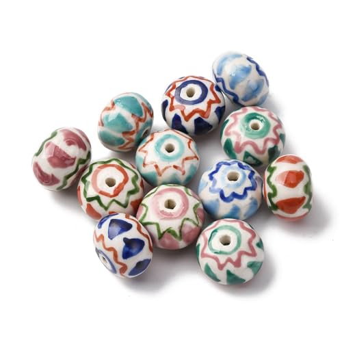 DanLingJewelry 20 Stück handgefertigte Vintage-Blumen bedruckte Abstandshalter Keramikperlen Rondelle Porzellan Blumenperlen für Schmuckherstellung Armband Handwerk von DanLingJewelry