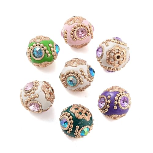 DanLingJewelry 20 Stück handgefertigte indonesische runde Perlen, 20 mm, Vintage-Blume, Glas, Polymerton, lose Perlen für Schmuckherstellung, Armbänder von DanLingJewelry