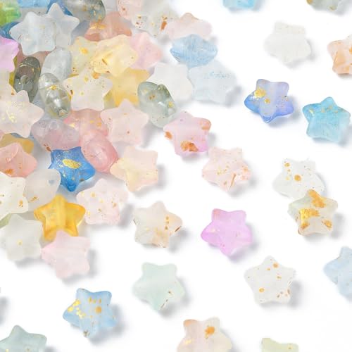 DanLingJewelry 200 Stück 10 mm zufällige sternförmige Abstandshalter-Perlen, Acryl, mattierte Perlen mit Goldfolie, Sterne, bunte Acrylperlen für Schmuck, Armband, Halskette, DIY, Handwerk von DanLingJewelry