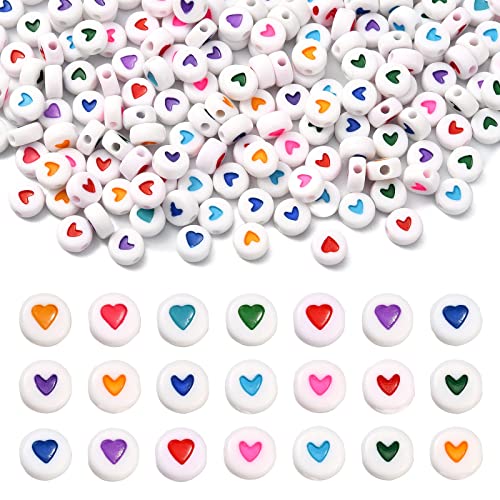 DanLingJewelry 200 Stück Acryl-Perlen in zufälliger Farbe, flache runde Herz-Perlen, lose Perlen für DIY Schmuckherstellung von DanLingJewelry
