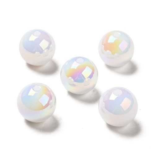 DanLingJewelry 200 Stück UV-beschichtete irisierende runde Acrylperlen, 16 mm, weiß, klobige Kaugummi-Perlen für DIY-Armbänder, Halsketten, Bastelbedarf von DanLingJewelry
