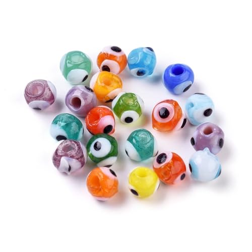 DanLingJewelry 200 Stück handgefertigte Glasperlen mit bösen Blicken, 6 mm, runde Glasperlen für Armbänder, Halsketten, Schmuck, Basteln von DanLingJewelry