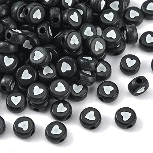 DanLingJewelry 200 Stück schwarze Acryl-Perlen in Herzform, flache runde Perlen mit Herz, Mini-Disc, Münz-Pony-Perlen für DIY-Schmuckherstellung DanLingJewelry 200 Stück schwarze Acryl-Perlen in Herzform, flache runde Perlen mit Herz, Mini-Disc, Münz-Pony-Perlen für DIY-Schmuckherstellung von DanLingJewelry