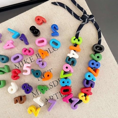 DanLingJewelry 200 Stück zufällige 0–9 Zahlen, Acryl-Armbänder, Halsketten, Perlen mit großem Loch, bunte 3D-Zahlenperlen für Schmuckherstellung, DIY von DanLingJewelry
