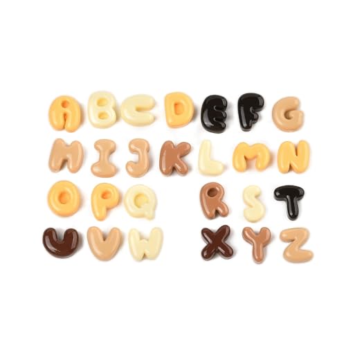 DanLingJewelry 200 Stück zufällige braune Buchstaben-Harz-Cabochons mit flacher Rückseite, Alphabet ohne Loch, Perlen für Bastelarbeiten, Scrapbooking von DanLingJewelry
