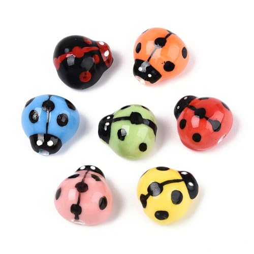 DanLingJewelry 23 Stück bunte handgefertigte Marienkäfer-Porzellanperlen, niedliche Insekten, Tier-Keramikperlen für Schmuckherstellung, Armbänder, Halsketten von DanLingJewelry