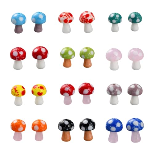 DanLingJewelry 24 Stück zufällige bunte handgefertigte Lampwork-Pilz-Glasperlen, niedliche Mini-Pilz-Perlen für Schmuckherstellung DanLingJewelry 24 Stück zufällige bunte handgefertigte Lampwork-Pilz-Glasperlen, niedliche Mini-Pilz-Perlen für Schmuckherstellung von DanLingJewelry