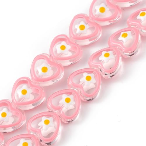 DanLingJewelry 30 Stück handgefertigte Lampwork-Glasperlen in Herzform, rosa Emaille, süßes Herz mit Blumenperlen für Schmuckarmbänder, 30 Stück DanLingJewelry 30 Stück handgefertigte Lampwork-Glasperlen in Herzform, rosa Emaille, süßes Herz mit Blumenperlen für Schmuckarmbänder, 30 Stück von DanLingJewelry