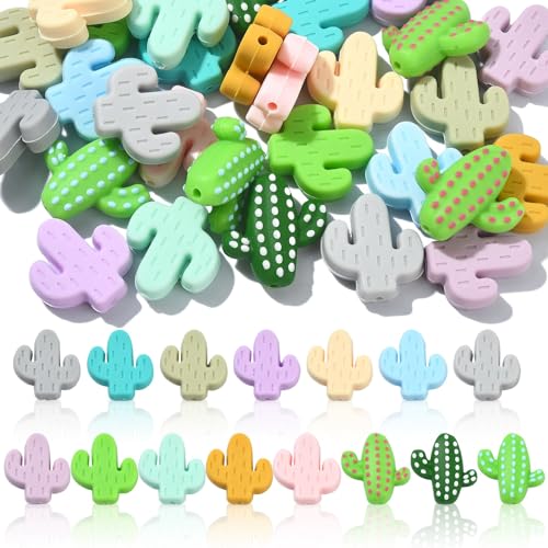 DanLingJewelry 30Pcs Bunte Kaktus Silikon Perlen Tropische Pflanzen Kaktus Spacer Perlen Silikon Focal Perlen für Stift Schlüsselanhänger Herstellung DIY von DanLingJewelry