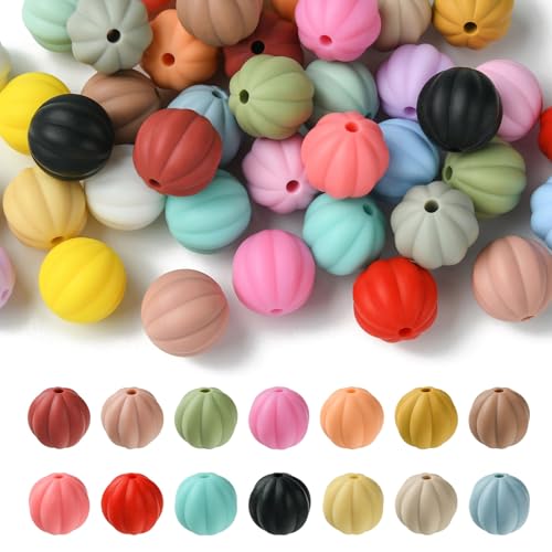 DanLingJewelry 40 Stück 14 mm Kürbis-Silikon-Fokal-Perlen, Bunte Laterne für DIY, Stifte, Handybänder von DanLingJewelry