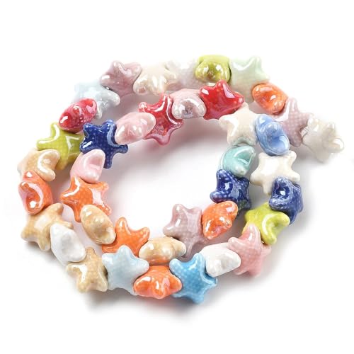 DanLingJewelry 40 Stück zufällige handgefertigte Porzellan-Seestern-Perlen, Großpackung, niedlicher Seestern, Keramik-Abstandshalter für Halskette, Armband, Schmuckherstellung von DanLingJewelry