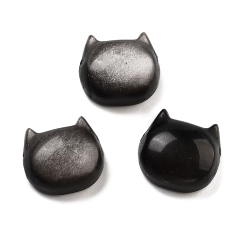 DanLingJewelry 5 schwarze Katzenperlen, niedliche Tiere, Kätzchenkopfform, natürliche schwarze Obsidian-Perlen für DIY-Armbänder, Halsketten, Schmuckherstellung von DanLingJewelry