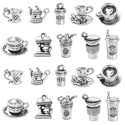 DanLingJewelry 50 Stück 10 Stile Vintage Kaffee Charms Teekanne Teetasse Charms Antik Silber Kaffee Tasse Charms für DIY Handwerk Herstellung von DanLingJewelry