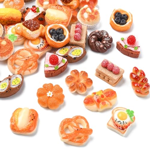DanLingJewelry 50 Stück gemischte Stile, Lebensmittelharz, flache Rückseite, für Brot, Backen, Baguette, Toast, Kuchen, Harz, Cabochons für Bastelarbeiten, Schmuckherstellung DanLingJewelry 50 Stück gemischte Stile, Lebensmittelharz, flache Rückseite, für Brot, Backen, Baguette, Toast, Kuchen, Harz, Cabochons für Bastelarbeiten, Schmuckherstellung von DanLingJewelry