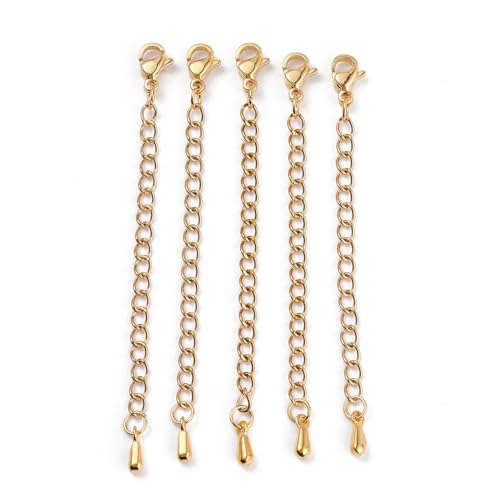 DanLingJewelry 50 Stück goldene Edelstahl-Verlängerungsketten mit Karabinerverschlüssen für Schmuckherstellung, Halsketten, Armbänder, Fußkettchen von DanLingJewelry