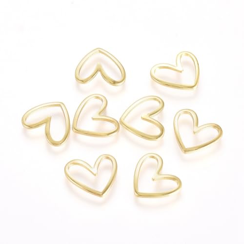 DanLingJewelry 50 Stück goldfarbene hohle Herzverbindungsringe aus Messing, Liebesherz, Rahmen, Verbindungsglieder für Bastelarbeiten, Schmuckherstellung von DanLingJewelry