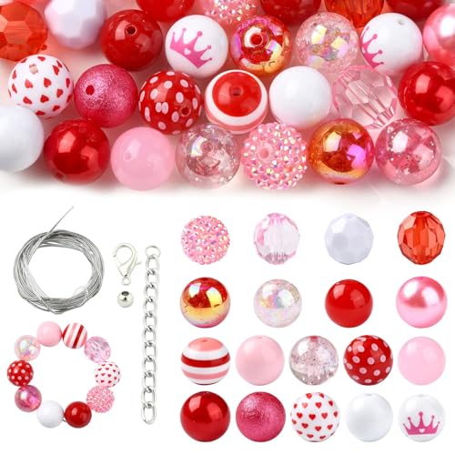 DanLingJewelry 50 Stück rosa und rote Kaugummi-Perlen zum Valentinstag, 20 mm, Acrylperlen, runde Gummibälle, für DIY-Schlüsselanhänger, Stifte DanLingJewelry 50 Stück rosa und rote Kaugummi-Perlen zum Valentinstag, 20 mm, Acrylperlen, runde Gummibälle, für DIY-Schlüsselanhänger, Stifte von DanLingJewelry