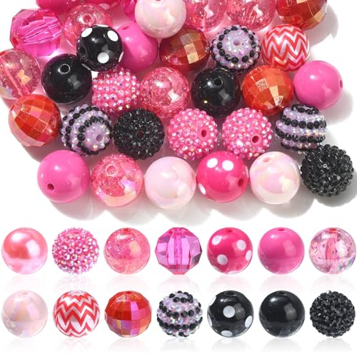 DanLingJewelry 50 Stück zufällige 20 mm grobe Kaugummi-Perlen rosa & schwarze Farbe große runde Acrylperlen für Stift-Schmuckherstellung DIY-Zubehör von DanLingJewelry