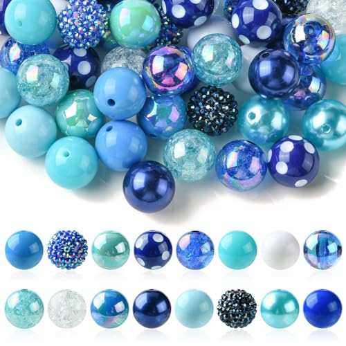 DanLingJewelry 50 Stück zufällige blaue Serie 20 mm Acryl runde Perlen grobe Kaugummi-Perlen große Kugelperlen für Schmuck- und Armbandherstellung von DanLingJewelry