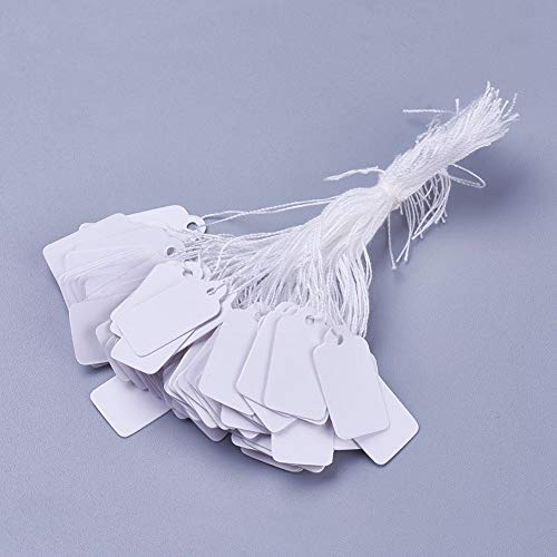 DanLingJewelry 500 Stück weiße Preisschilder, rechteckige Papieranhänger, Beschriftungsschilder, Etiketten mit Schnur zum Aufhängen, für Schmuck, Kleidung, Präsentationspreis (23 x 13 mm) von DanLingJewelry