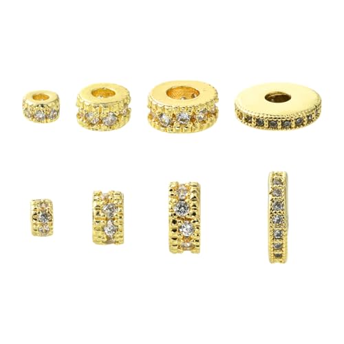 DanLingJewelry 8 Stück flache runde Mikro-Pavé-Zirkonia-Perlen, goldene Farbe, Rondelle, Strass, Abstandshalter, Perlen für DIY-Armband, Halskette, Schmuckherstellung von DanLingJewelry