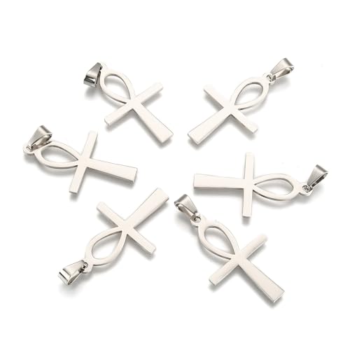 DanLingJewelry Ankh-Kreuz-Anhänger aus Edelstahl, silberfarben, religiöse, ägyptische Kreuz-Anhänger für DIY-Schmuckherstellung, Armband, Halskette, 10 Stück von DanLingJewelry