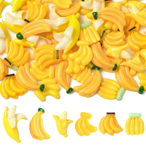 DanLingJewelry Bananen-Cabochon-Anhänger aus Kunstharz, gemischte Stile, undurchsichtig, flache Rückseite, für DIY-Handyhüllen, Schmuckherstellung, Nagelkunst, Dekoration, 60 Stück von DanLingJewelry