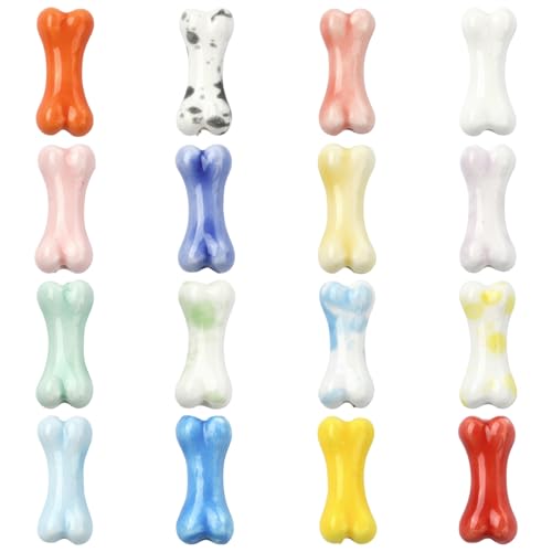 DanLingJewelry Bunte Keramikperlen in Knochenform, handgefertigt, Porzellan, Tier-Perlen für Schmuckherstellung, Armbänder, Halsketten, 32 Stück von DanLingJewelry