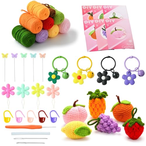 DanLingJewelry DIY Obst Anhänger Wolle Garn Häkeln Stricksets mit Schritt-für-Schritt-Anleitungen Erdbeere Zitrone Pfirsich Obst Häkelset für DIY Strickbedarf von DanLingJewelry