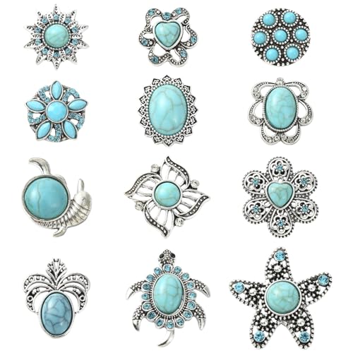DanLingJewelry Druckknöpfe im Vintage-Stil, Türkis, gemischte Metall-Blume, Schildkröte, Nähknöpfe für Kleidung, Handwerk, 12 Stück DanLingJewelry Druckknöpfe im Vintage-Stil, Türkis, gemischte Metall-Blume, Schildkröte, Nähknöpfe für Kleidung, Handwerk, 12 Stück von DanLingJewelry